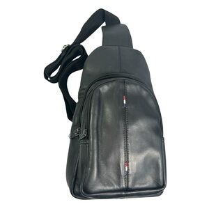 Montauk Leather Crossbody Sling Bag, Black Unisex Travel Ready